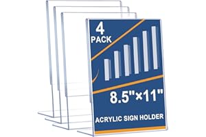 FANXIYA Pack 4 Soportes de Sobremesa A4, Portacarteles Acrílico Transparente, Expositor de Metacrilato para Menús, Ofertas y Letreros en Restaurante, Hotel y Tienda