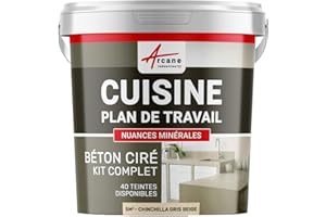 Béton ciré cuisine, plan de travail, crédence, évier sol et mur revêtement mural décoratif kit complet - 5 m² (en 2 couches) Chinchilla Gris Beige - ARCANE INDUSTRIES