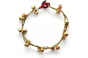 IDIN JEWELLERY Idin Handmade Anklet - Handmade Plaited Double Strand Wax Cord with Golden Tone Bells Rasta Style Anklet (25 cm)
