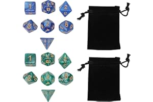 APKPESTERML Set de 2 Dés Polyédriques, Ensemble de dés polyédral RPG pour Donjon et Dragons pour Jeu de Table Jeux de rôle D&D D20 D12 D10 D8 D6 D4 Bleu + Vert 7 pièces par Ensemble avec 2 Pochette Noire