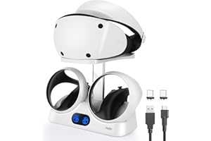 ACEMALL Chargeur de Contrôleur pour PSVR 2 Contrôleur Station de Charge Rapide et Support de Casque, Charger PS VR2 Pour les Contrôleurs Tactiles PSVR2 avec Câble Type-C, 2 Fermoirs Magnétiques Indicateur LED