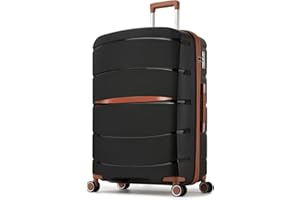 Kono 28 Inch Large Suitcase Lightweight Hand Suitcase with 4 Spinner Wheels, Lightweight Polypropylene Hard Shell Luggage Built-in TSA Lock, Black