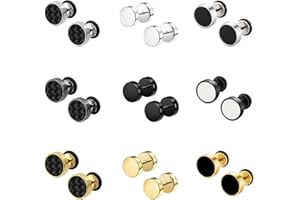 Bo Win 9 Paare Titan Edelstahl Männer Ohrstecker für Herren Damen, Ohrringe Herren Schwarz, Silber Ohrstecker Herren, Ohrstecker Kohlefaser Ohrringe Gold Herren Damen Ohrringe Stecker Piercing Plug