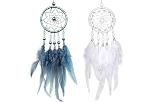 SYIJUPO 2PCS Acchiappasogni Piccolo, Acchiappasogni con Piume, Feather Handmade Cattura la Rete da Sogni, per Decorazione di Nozze Camera, Finestra Stanza e L'auto