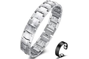 ‎VICMAG Vicmag Magnetarmband Herren Titanstahl-Magnetarmband Doppelreihige Ultra-Stärke-Magnete mit Einstellwerkzeug und Geschenkbox (Silber)