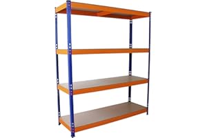 MONSTER RACKING Estantería Metálica Azul y Naranja S-Rax Sin Tornillos 150x50x180cm de 4 Estantes Baldas Repisas Capacidad 265kg por Estante Almacenamiento Almacenaje Herramientas Cobertizo Oficina Taller Garaje