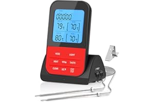 FAYIBUY Grillthermometer Kabellos Fleischthermometer Funk Bratenthermometer Digital Wireless Garthermometer für Fleisch Kerntemperaturmesser mit Timer 2 Sonde LCD Display für Backofen Grill BBQ Camping