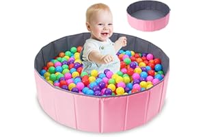 Mineup Baby Ball Pit, 80cm Foldable Baby Ball Pit, Kids Play Ball Pool, Portable Ocean Ball Pit, Playhouse Playpen Ocean Ball Pool for Baby Toddler Boys Girls Indoor Outdoor Nursery Playpen, Pink