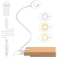 iZELL LED Desk Lamp【3 Color Modes & 10 Brightness】Eye Caring Clip on Clamp Light with 70cm Flexible Gooseneck, Book Ring Light with Plug for Home Office, Kids, Reading, Clip on Table, Headboard-White