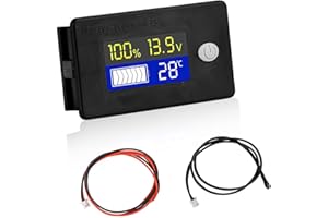 diymore Batteriekapazität Spannung Messgerät mit Alarm und Extern Temperatursensor -19~80℃, Batterieanzeige 12V 24V 36V 48V 60V 72V 84V Blei Säure Batterie Lithium Batterieanzeige Meter