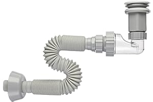 TONGBOKE Sifón Lavabo Flexible, Robusto y Fácil de Usar, Manguera de Desagüe con Tapón Emergente, Amplia Gama de Aplicaciones, para Fregaderos con Rebosadero y Sin Rebosadero (gris)