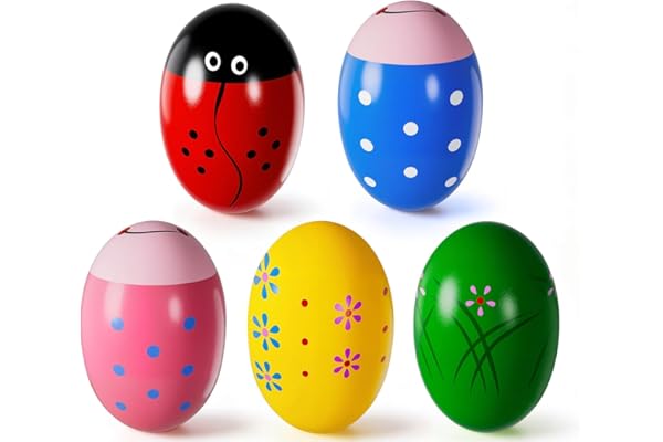 Oeufs de Paques en Bois Oeuf Maracas Œufs de Pâques Sonores Percussion pour Cadeaux de Fête, Chasse de Pâques, Prix de Classe (5 pièces-B)