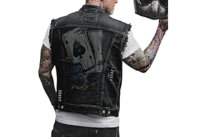 ORANDESIGNE Giacca Jeans Senza Maniche Uomo Stampa Graffiti Punk Gilet Denim Vest Vintage Gilet in Denim Lavato Gilet di Jeans Capispalla Giacca da Moto