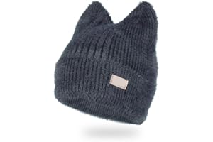 INOMAK Bonnet Oreille de Chat pour Les Femmes, Bonnet d’Oreille de Chat en Laine tricotée Solide, Bonnet Pull Chaud, Bonnet Extensible