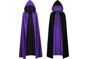 YUNZHISHIYE Mantello da Vampiro con Cappuccio di Halloween per Bambini, Mantello Medievale Unisex per Adulti, Festa A Tema Halloween, Festa in Maschera di Streghe (Nero viola140CM)