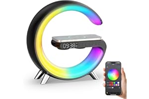 Smiling Shark Intelligente LED Sveglia Luce, Lampada Sveglia Atmosfera con Altoparlante Bluetooth & Ricarica Senza Fili Controllo App Dimmerabile Smart Wake Up Light per Casa Decorazione Regalo