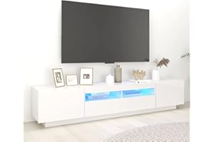 Gecheer TV Unit Cabinet Sideboard Modern TV Stand with LED Light Living Room Storage Furniture High Gloss White 200x35x40 cm
