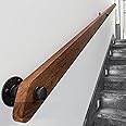 Wooden Handrails for Stairs, Non-Slip Stair Banister with Brackets, Against The Wall Elderly and Children's Safety Grab Bar Kit, for Interior Corridor Villa Building Loft (Brown, 350cm)