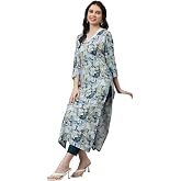 Kurti corto casual a trapezio in puro cotone viola con motivo floreale - Kashmiria Fashion
