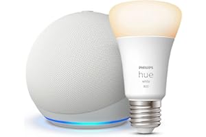 ECHO Y ALEXA Echo Dot (5.ª generación) | Blanco + Philips Hue White Bombilla Inteligente (E27), compatible con Alexa - Kit de inicio de Hogar digital