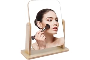 Fizdoqg Kosmetikspiegel Groß Schminkspiegel 360 Grad Holz Tischspiegel Stehend Schmink Spiegel Holz Make Up Spiegel Freistehend tischspiegel für Schminktisch Schreibtisch, Schlafzimmer, 25 X 22CM