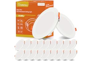 TOMOSU Spot LED Encastrable Extra Plat, 10W 1000LM Equivalent 100W Incandescence, IP44 Spot Etanche Salle de bain, Blanc Froid 6000K, Trou Φ115-125mm, AC220-240V, Pour Cuisine, Salon, Chambre, Lot de 20