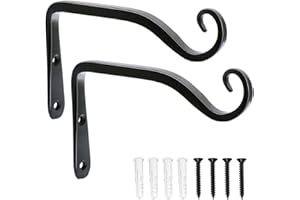 LOOGI Hanging Plant Bracket, Wall Hook Plant Hanger 6 Inch Decorative Hooks for Indoor Planter Lantern, Outdoor Bird Feeder Wind Chime, 2 Pack Black