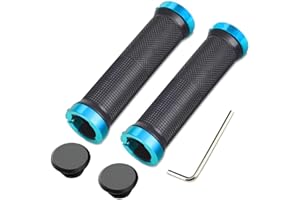 Aiqeer 1 Pair Bike Handlebar Grips, Anti-Slip Rubber Bicycle Handle Grips with Aluminum Double Lock, Bike Handle Protector for MTB BMX (Blue)