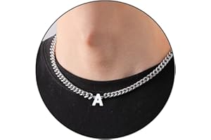 TOLOWOBK Initial Necklace for Men Silver Stainless Steel Cuban Chain Necklace with A-Z Letter Mens Necklace Gifts for Him Anniversary Valentines Birthday Gifts for Dad Son Husband Boyfriend Brother