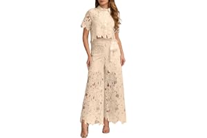 Tvådelad outfit med reverserad väst, spetsapplikationer, ärmlös, cropped-väst, vida skurna byxor för kvinnor
