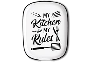 ANATTASOUL Ceramic Spoon Rest for Stove Top My Kitchen My Rules Pattern 4.52"x5.9" Large Spoon Holder, Heat Resistant Utensil Holder Kitchen Counter Decor for Cooking Lover