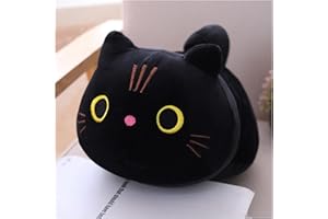 Fortuning's JDS 13.7 inch Cat Plush Toy Black Cat Plush Cuddly Pillow Soft Kitten Plush Kawaii Pillow Stuffed Animals Soft Toys Bedroom Decor Back Cushion Stuffed Cat Cuddly Toy, Black Cat Plush
