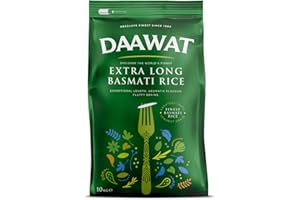Daawat Extra Long Basmati Rice with Exceptional Length, Aromatic Flavour, Fluffy Grains, Elongates up to 24mm when Cooked, Non-Sticky and Ideal for all types of Dishes - 10Kg