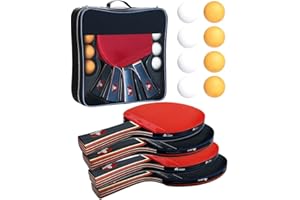 UNIQU Table Tennis Set, Portable Table Tennis Bats and Balls, Ping Pong Paddle for Adult Table Tennis Racket Set with Compact Storage Case (4 Players Set)