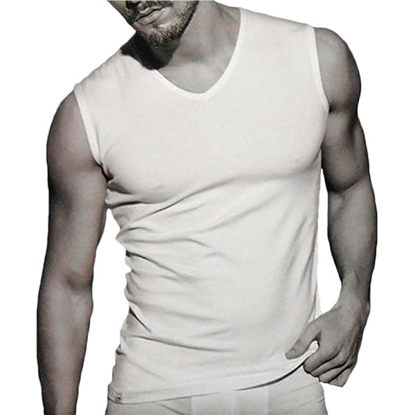 3 Canottiere Uomo Con Scollo A V - 100% Cotone Hermko - Confezione Mista Colori - Taglia L - Foto 3