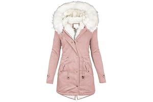 L9WEI Abrigo de invierno grueso y cálido para mujer, chaqueta de entretiempo con cremallera, cómoda parka de longitud media con capucha para excursiones de vacaciones y actividades de exterior
