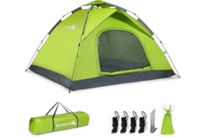 GURYON Camping Tent, Waterproof Pop Up Dome Tent with Zipped Double Door and Carrying Bag, Lightweight Instant Family Travelling Tent for Outdoor Camping, Fishing, BBQ, for 3-4 Person Use