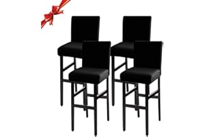 Jaotto Coprisgabelli Cucina con Schienale 4 Pezzi,Fodere Coprisedia Elasticizzati con Schienale Basso Universale,Copertura per Sgabello Alto Quadrato per Bar Caffettiere Bancone(Nero,4 Pezzi)