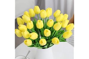 Veryhome Fiore Artificiale Fiore Finto Tulipano Materiale in Lattice Vero Tocco Matrimonio Stanza Famiglia Alberghi Festa DIY al operto Decorazione Yellow-20 Pezzi