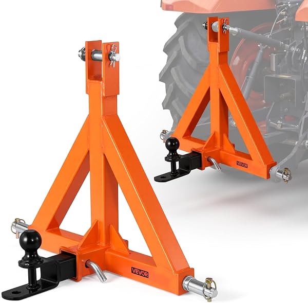 VEVOR 3 Point Trailer Hitch with 2" Receiver, 3 Pt Quick Hitch Attachment with Trailer Ball, Tractor Tow Drawbar Adapter, Fits Category 1, Kubota, Mahindra, Ford, Yanmar, John Deere, Massey Ferguson - 1