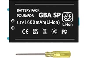 FLSTOR Battery for GAB SP, 1600mAh Replacement Inner Battery for Nintendo Game Boy Advance SP (GBA SP) Game Console AGS 001, AGS 003 with Screwdriver
