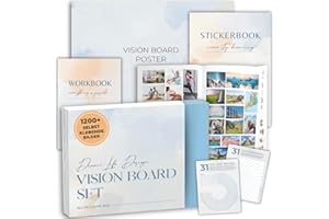 Alina Pom Vision Board Set: All IN ONE Box: 1200+ Selbstklebende Bilder, A2 Poster und Workbook für Dein Visionboard. Visualisiere das Leben deiner Träume.