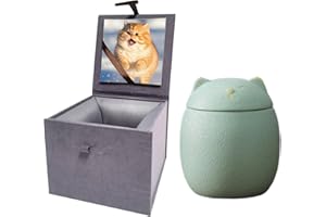Umberdom Cat Urns for Ashes, Matte Ceramic Cat Ashes Urns Handicrafted Pets Ashes Urns Keepsake Memorial Gift, Ashes Holder with Box (Light Green, Large)