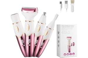 TONERISO Afeitadora Eléctrica para Mujer, 4 en 1 Kit Afeitadora Electrica para Cara, Cuerpo, Cejas y Zonas Íntimas, Indoloro Depiladora Mujer Uso en seco y Húmedo, resistente al agua y recargable