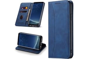 Leaisan Handyhülle für Samsung Galaxy S8 Hülle Premium Leder Flip Klappbare Stoßfeste Magnetische [Standfunktion] [Kartenfächern] Schutzhülle für Samsung Galaxy S8 Tasche - Blau