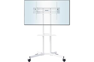 BONTEC TV Ständer mit Rollen für 32-85 Zoll LCD, LED, OLED Fernseher, Höhenverstellbar, Max VESA 600x400 mm, Bis 60kg, Weiß, TV Wagen mit Ablage, Kabelmanagement, Rollbar für Büro und Zuhause