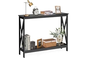 GIANTEX Stolik konsolowy, stół do korytarza, stolik pomocniczy, stół wejściowy, 2 półki, wąski stół do przedpokoju lub korytarza, nowoczesny stół dekoracyjny, kredens 100 x 30 x 80 cm (czarny)