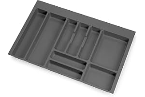 Emuca - Organizzatore di posate, organizzatore cassetto cucina, vaschetta portaposate 736x482mm, 9 scomparti, modulo 80 cm, plastica, Grigio Antracite