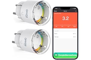 GHome Smart Gniazdko, najmniejsze gniazdo Wi-Fi ESP8285, obsługa Tasmota, pomiar zużycia energii, zdalne sterowanie aplikacją, kompatybilne z Alexa, Google Home, 10A, certyfikat TÜV, 2,4 GHz (2 szt.)