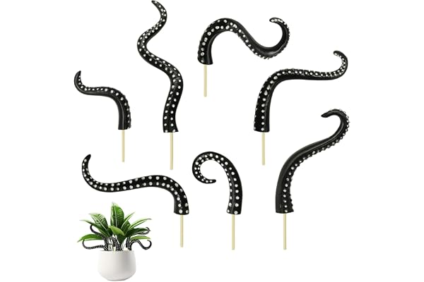 Lot de 7 piquets de Plantes en Forme de tentacules de Poulpe - Décoration de Poulpe Noire - Lampe de Poulpe - Fournitures de décoration pour Maison étrange - Décoration Lumineuse la Nuit - Décoration